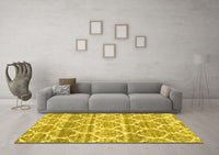 Machine Washable Trellis Yellow Modern Rug, wshcon3026yw