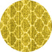 Round Machine Washable Trellis Yellow Modern Rug, wshcon3026yw