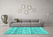 Machine Washable Trellis Turquoise Modern Area Rugs in a Living Room,, wshcon3026turq