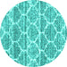 Round Machine Washable Trellis Turquoise Modern Area Rugs, wshcon3026turq