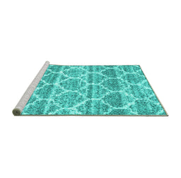 Sideview of Machine Washable Trellis Turquoise Modern Area Rugs, wshcon3026turq