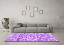 Machine Washable Trellis Purple Modern Area Rugs in a Living Room, wshcon3026pur