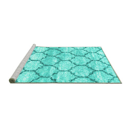 Sideview of Machine Washable Trellis Turquoise Modern Area Rugs, wshcon3027turq