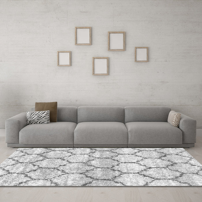 Machine Washable Trellis Gray Modern Rug in a Living Room,, wshcon3027gry