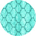 Round Machine Washable Trellis Turquoise Modern Area Rugs, wshcon3027turq