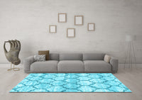 Machine Washable Trellis Light Blue Modern Rug, wshcon3027lblu