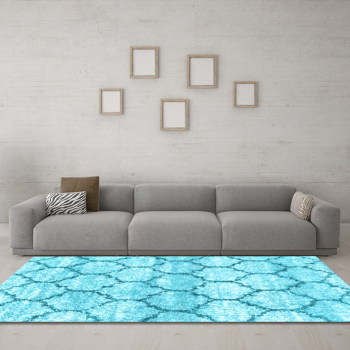Machine Washable Trellis Light Blue Modern Rug in a Living Room, wshcon3027lblu