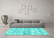 Machine Washable Trellis Turquoise Modern Area Rugs in a Living Room,, wshcon3027turq