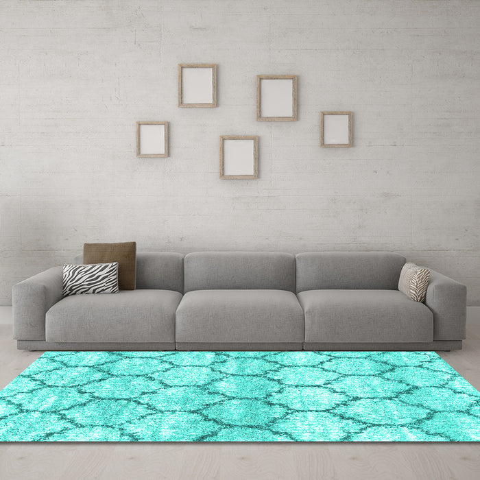 Machine Washable Trellis Turquoise Modern Area Rugs in a Living Room,, wshcon3027turq