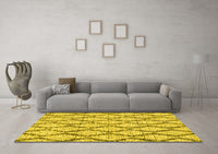 Machine Washable Trellis Yellow Modern Rug, wshcon3028yw