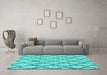 Machine Washable Trellis Turquoise Modern Area Rugs in a Living Room,, wshcon3028turq