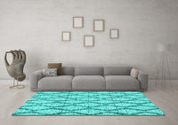 Machine Washable Trellis Turquoise Modern Rug, wshcon3028turq