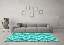 Machine Washable Trellis Turquoise Modern Area Rugs in a Living Room,, wshcon3028turq