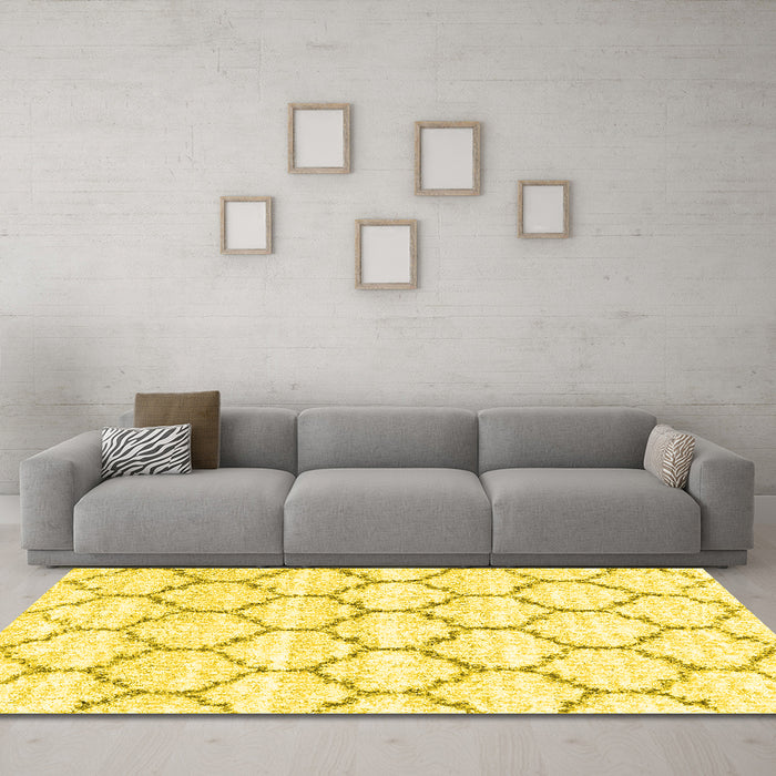 Machine Washable Terrilis Yellow Contemporary Rug in a Living Room, wshcon3029yw