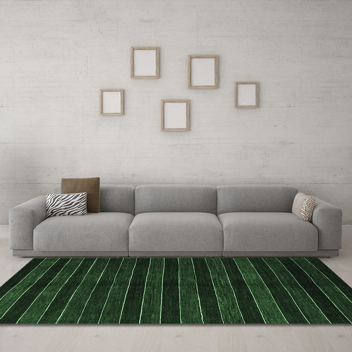 Machine Washable Abstract Emerald Green Contemporary Area Rugs in a Living Room,, wshcon302emgrn