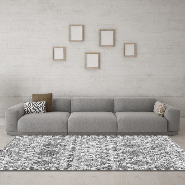 Machine Washable Trellis Gray Modern Rug in a Living Room,, wshcon3030gry