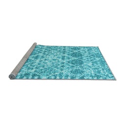 Sideview of Machine Washable Trellis Light Blue Modern Rug, wshcon3030lblu