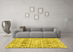 Machine Washable Trellis Yellow Modern Rug in a Living Room, wshcon3030yw