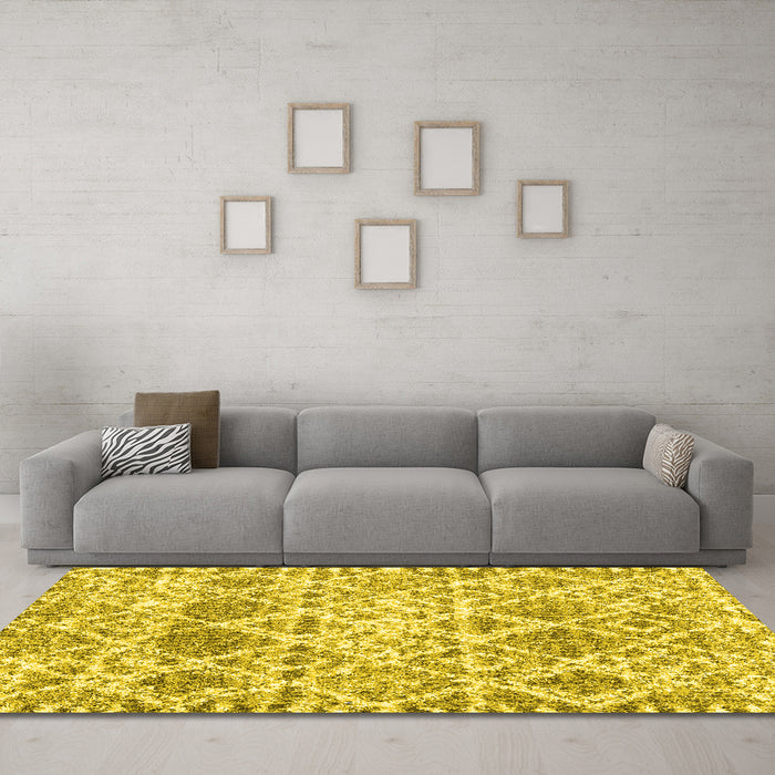 Machine Washable Trellis Yellow Modern Rug in a Living Room, wshcon3030yw