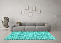 Machine Washable Trellis Turquoise Modern Rug, wshcon3030turq