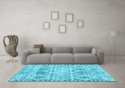 Machine Washable Trellis Light Blue Modern Rug in a Living Room, wshcon3030lblu