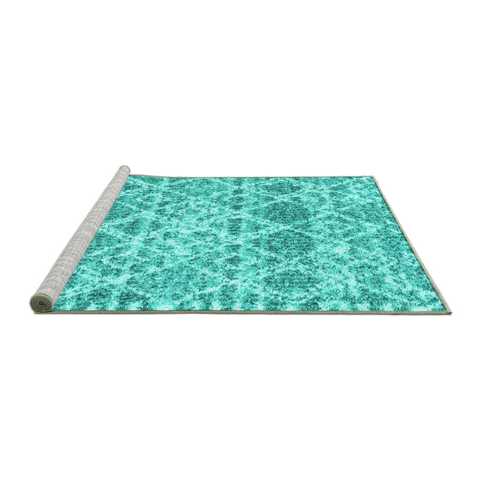 Sideview of Machine Washable Trellis Turquoise Modern Area Rugs, wshcon3030turq