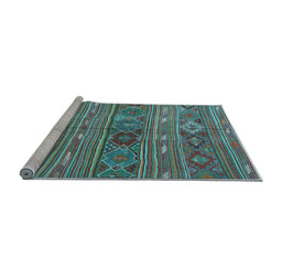 Sideview of Machine Washable Oriental Light Blue Traditional Rug, wshcon3031lblu