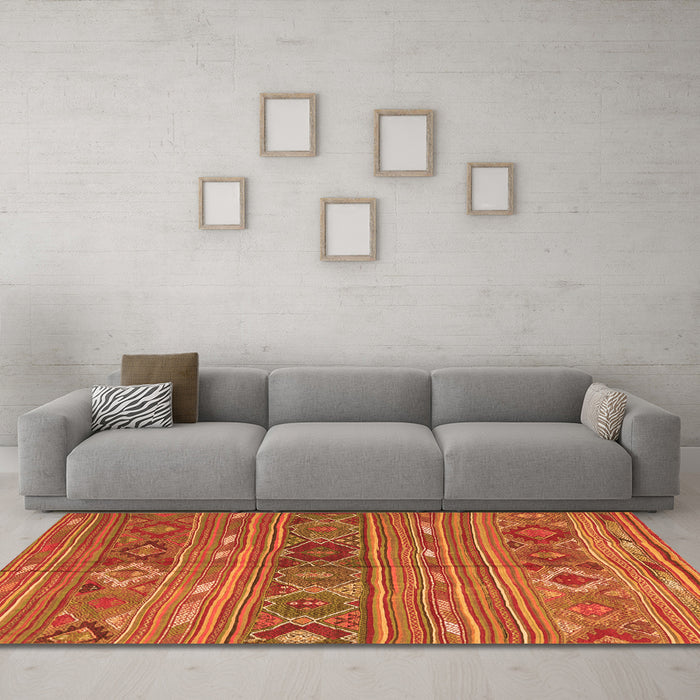 Machine Washable Oriental Orange Traditional Area Rugs in a Living Room, wshcon3031org