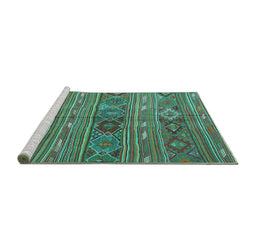 Sideview of Machine Washable Oriental Turquoise Traditional Area Rugs, wshcon3031turq