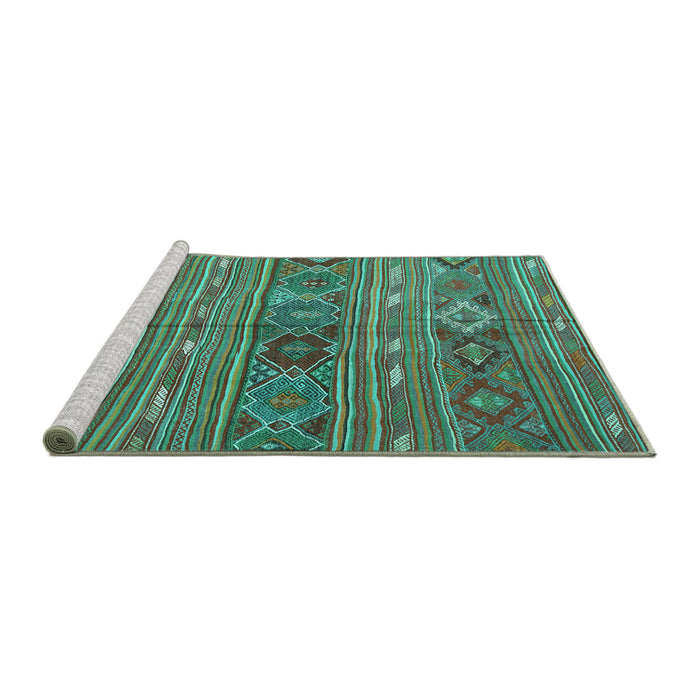 Sideview of Machine Washable Oriental Turquoise Traditional Area Rugs, wshcon3031turq