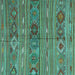 Square Machine Washable Oriental Turquoise Traditional Area Rugs, wshcon3031turq