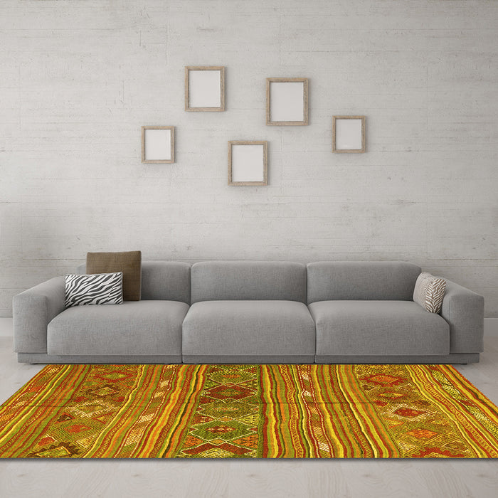 Machine Washable Oriental Yellow Traditional Rug in a Living Room, wshcon3031yw