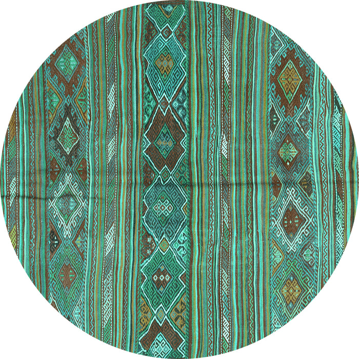 Round Machine Washable Oriental Turquoise Traditional Area Rugs, wshcon3031turq
