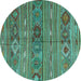 Round Machine Washable Oriental Turquoise Traditional Area Rugs, wshcon3031turq