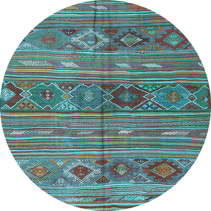 Round Machine Washable Oriental Light Blue Traditional Rug, wshcon3031lblu