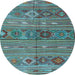 Round Machine Washable Oriental Light Blue Traditional Rug, wshcon3031lblu