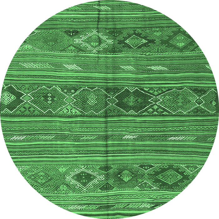 Round Machine Washable Oriental Emerald Green Traditional Area Rugs, wshcon3031emgrn