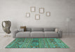 Machine Washable Oriental Turquoise Traditional Area Rugs in a Living Room,, wshcon3031turq