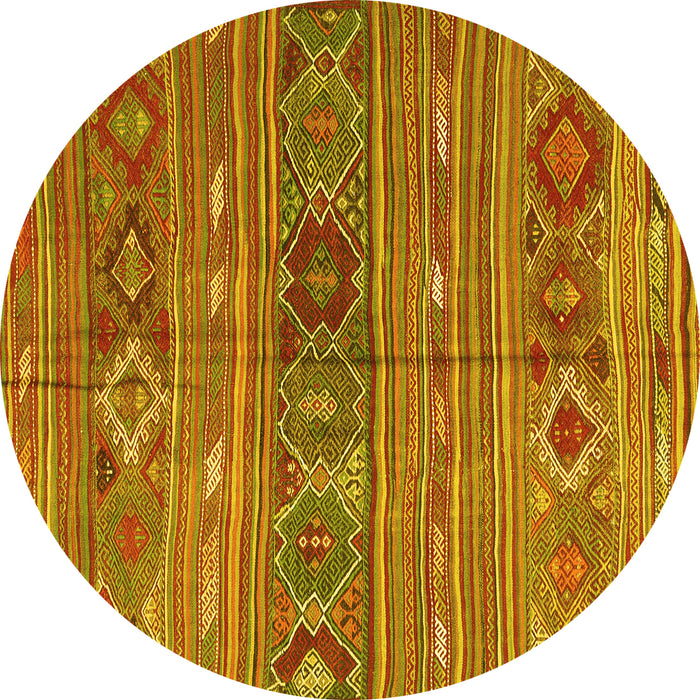 Round Machine Washable Oriental Yellow Traditional Rug, wshcon3031yw