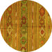 Round Machine Washable Oriental Yellow Traditional Rug, wshcon3031yw