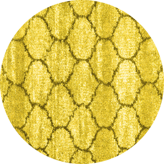 Round Machine Washable Trellis Yellow Modern Rug, wshcon3032yw