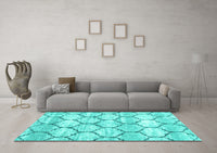 Machine Washable Trellis Turquoise Modern Rug, wshcon3032turq