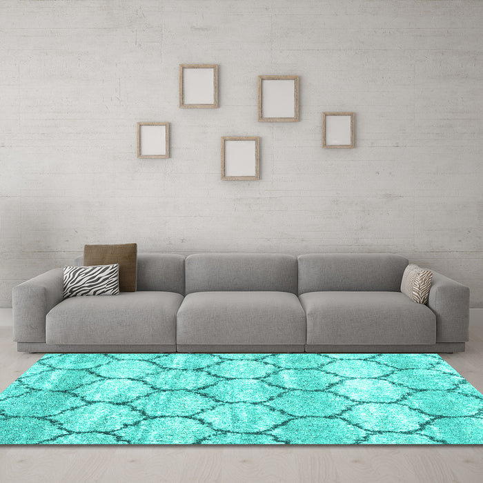 Machine Washable Trellis Turquoise Modern Area Rugs in a Living Room,, wshcon3032turq