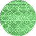 Round Machine Washable Trellis Emerald Green Modern Area Rugs, wshcon3033emgrn