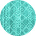 Round Machine Washable Trellis Turquoise Modern Area Rugs, wshcon3033turq