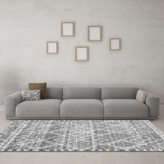 Machine Washable Trellis Gray Modern Rug in a Living Room,, wshcon3033gry