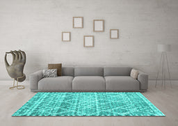 Machine Washable Trellis Turquoise Modern Area Rugs in a Living Room,, wshcon3033turq
