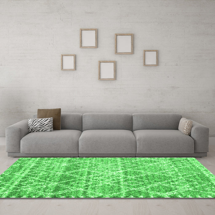Machine Washable Trellis Green Modern Area Rugs in a Living Room,, wshcon3033grn