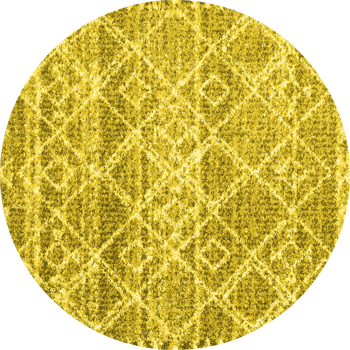 Round Machine Washable Trellis Yellow Modern Rug, wshcon3033yw