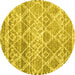 Round Machine Washable Trellis Yellow Modern Rug, wshcon3033yw